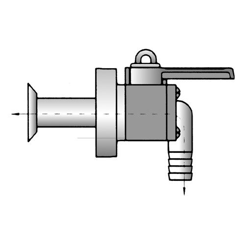 Flush thru-hull valve with 90° barb 1-1/4 inch