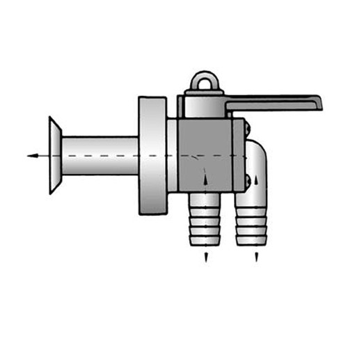 Flush thru-hull valve 90° hose barb + 90° barb 1/2 inch