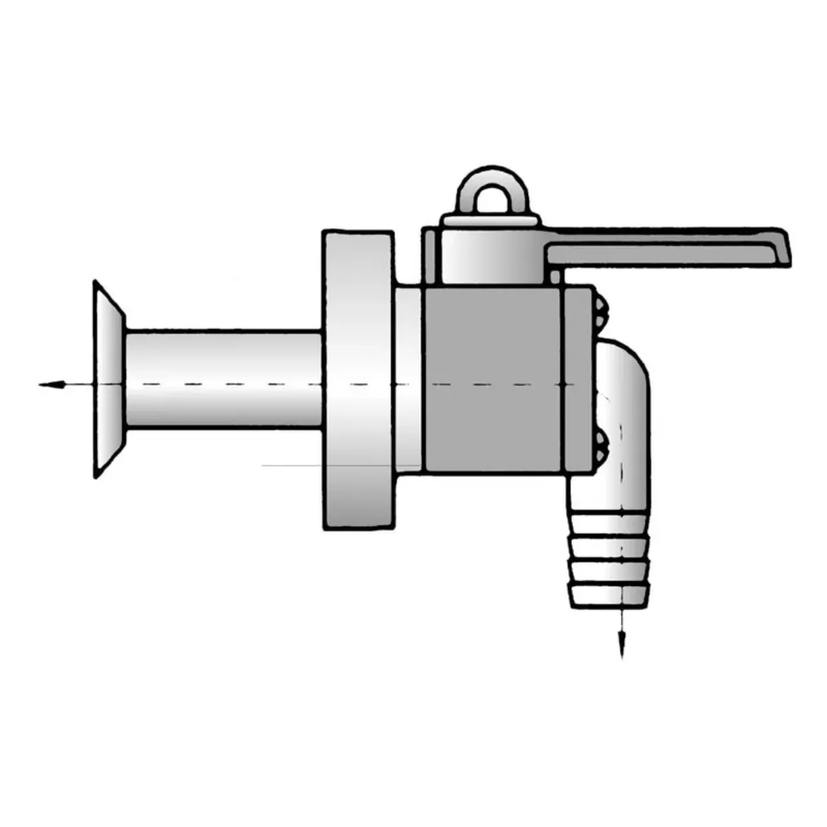 Picture of 1-1/4 inch Y-Valve Seacock Mushroom Thru-Hull with 90 deg Barb Top