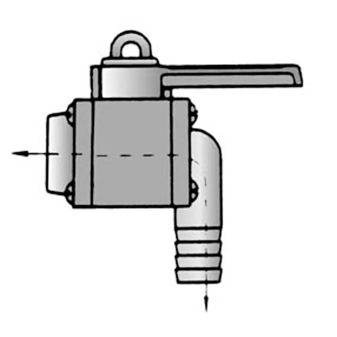 Picture of 1-1/2 inch Valve Inline Female Thread Base with 90 deg Barb Top