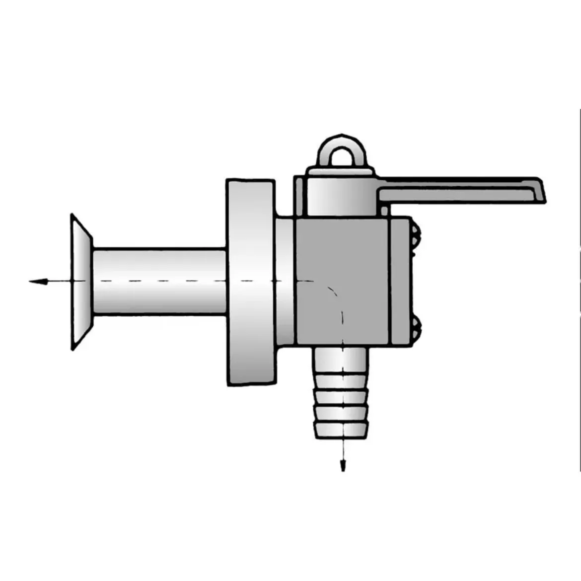 Picture of 1-1/2 inch  Seacock Flush Thru-Hull with Space Saver Top and 90 deg side barb