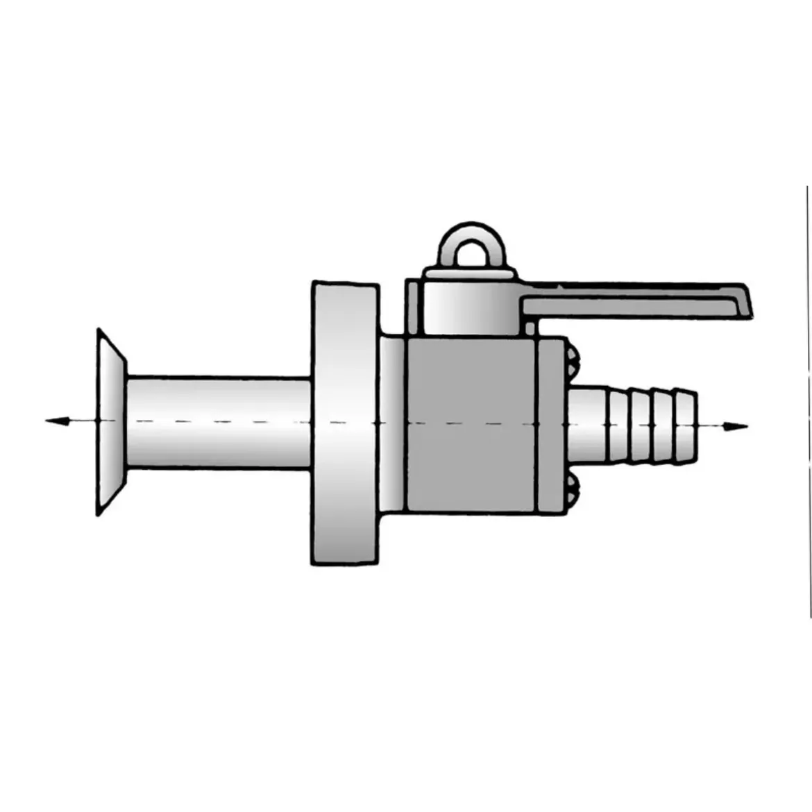 Picture of 1-1/2 inch Valve Seacock Flush Thru-Hull with Straight Barb Top