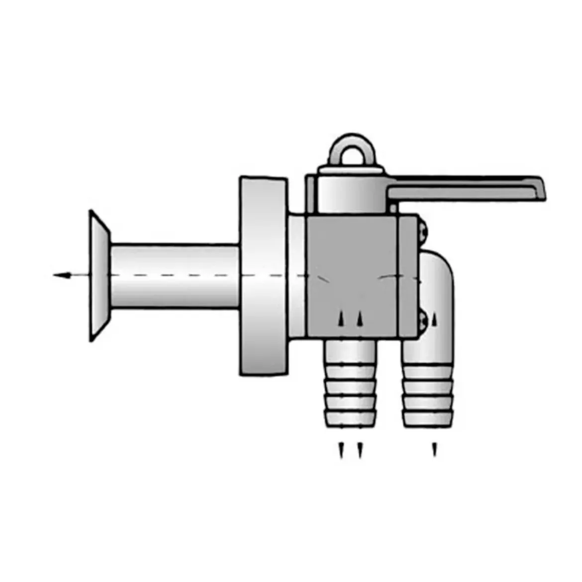 Picture of 1 inch Y-Valve Seacock Flush, Screened Thru-Hull with 90 deg Barb Top