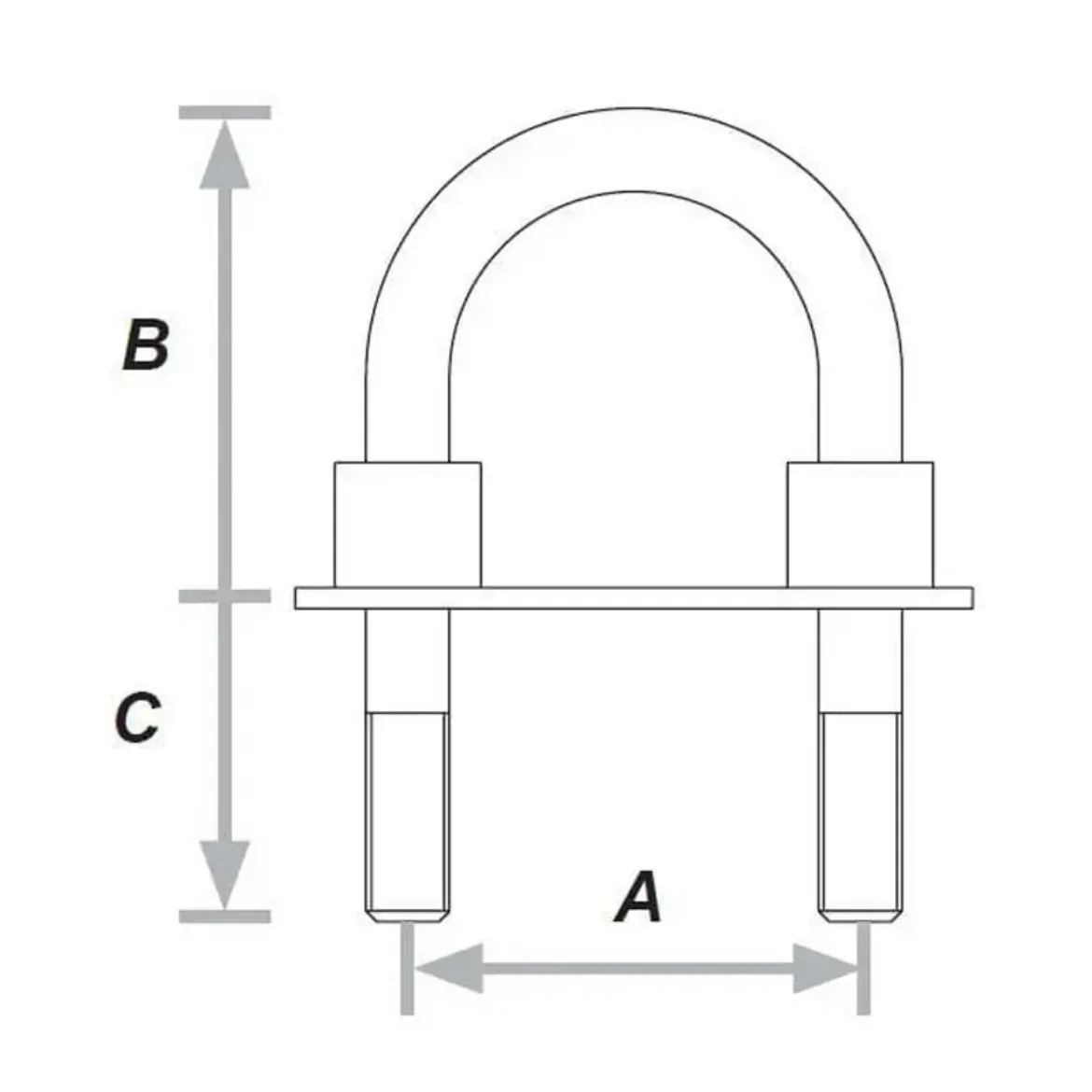 M10 U-Bolt Sealed 316 Stainless Steel  50mm thread length