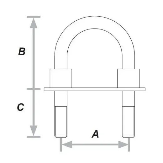 M6 U-Bolt Sealed 316 Stainless Steel 25mm thread length